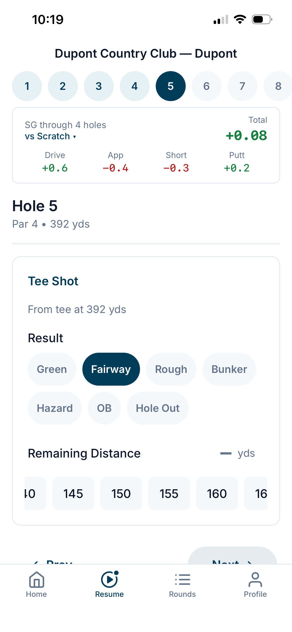 Shot entry with live strokes gained